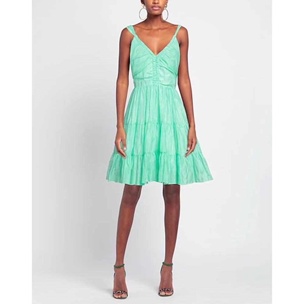 Sandro Green Tiered Linen-Blend Gauze Mini Dress EU 42 / US 10 Coastal EUC $370
